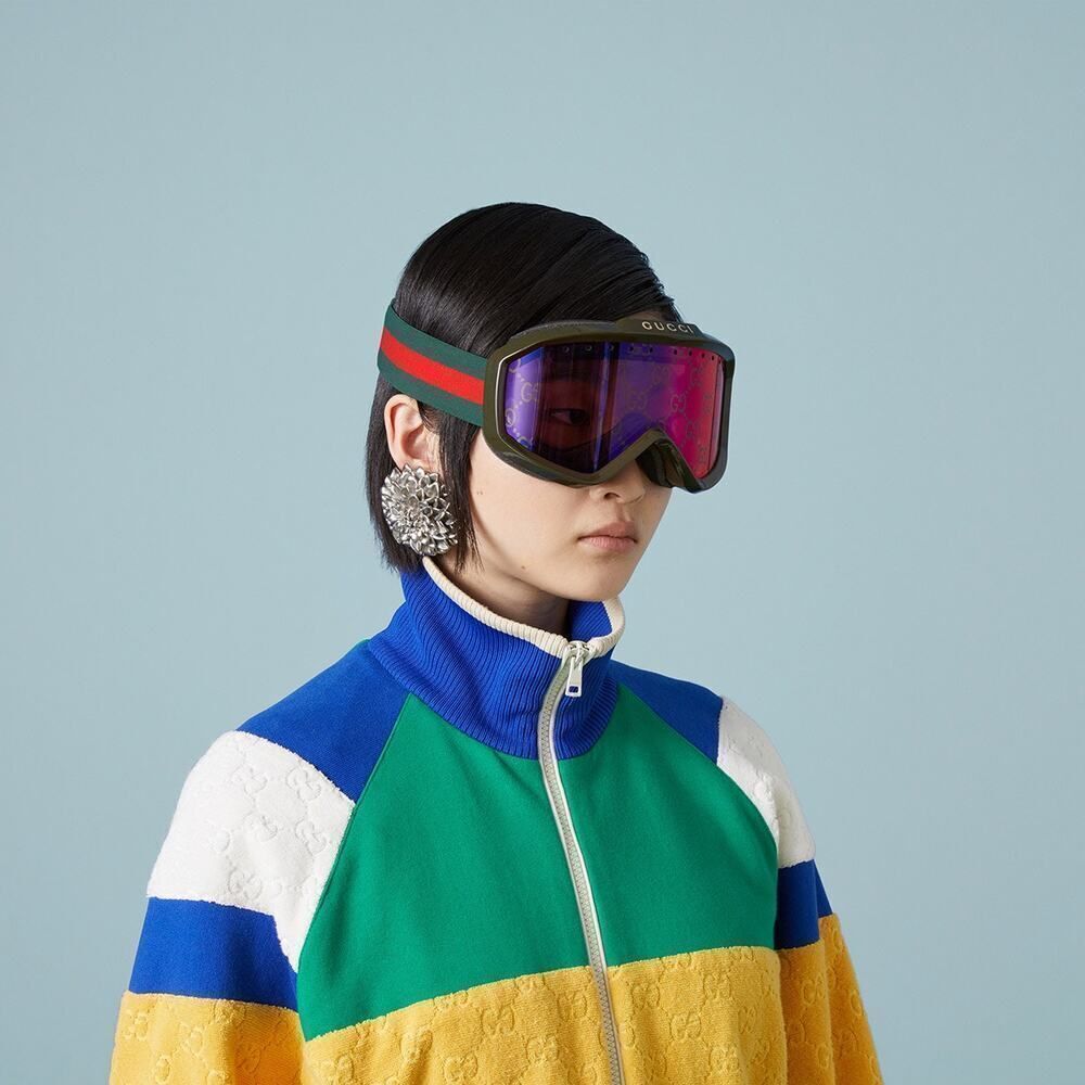 NEW Gucci SKI Mask ZEISS Lens GG1210S 003 Green MultiColor Red Unisex - Picture 2 of 11